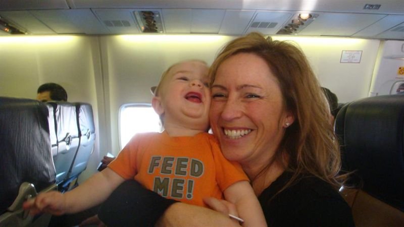 Trey & Mama on the Plane to Orlando